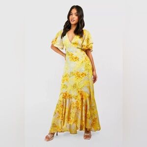 PETITE FLORAL PRINT ANGEL SLEEVE MAXI DRESS size 10 BEAUTIFUL DRESS